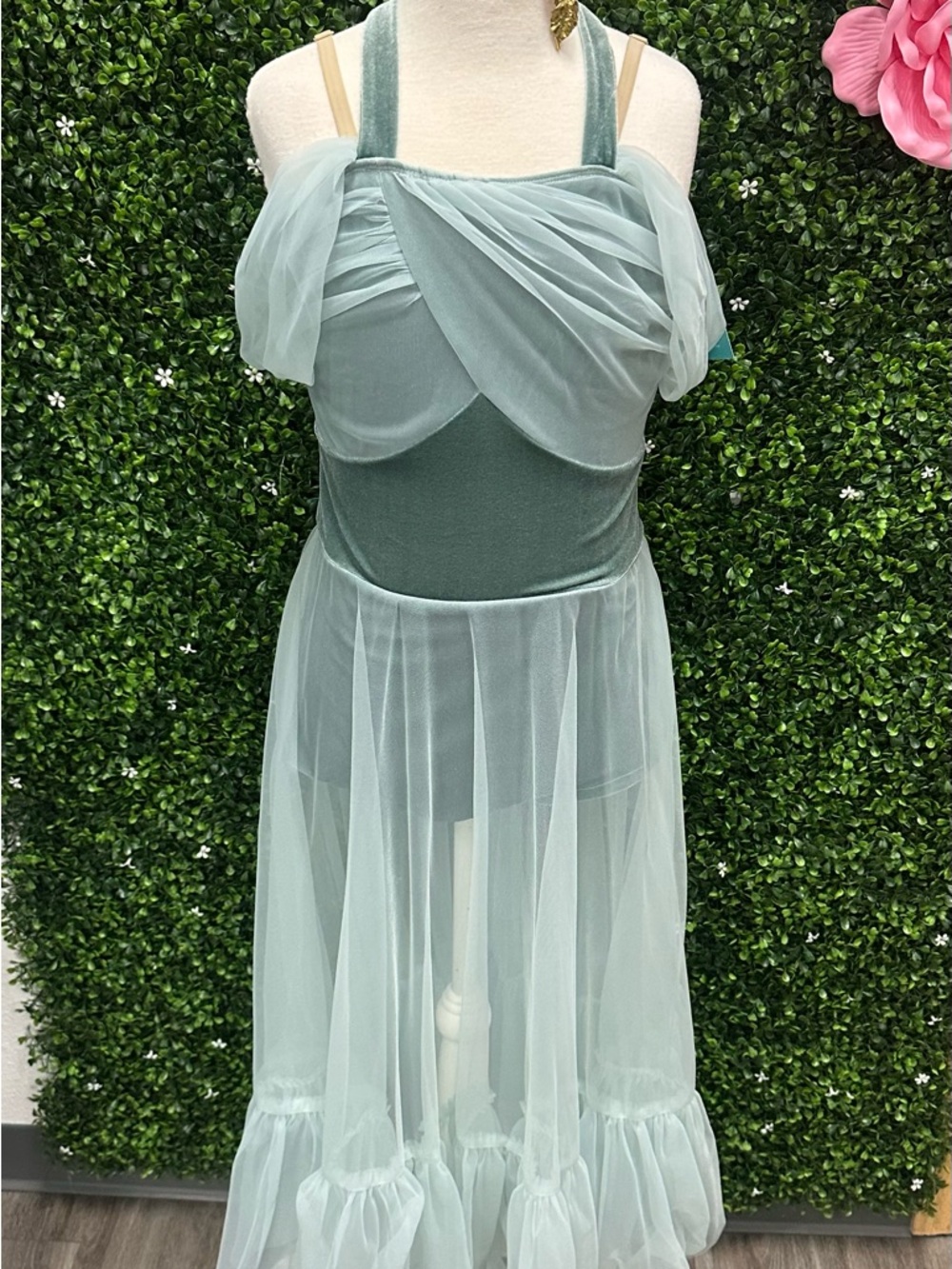 Kids Sage Green Tulle Dance Costume